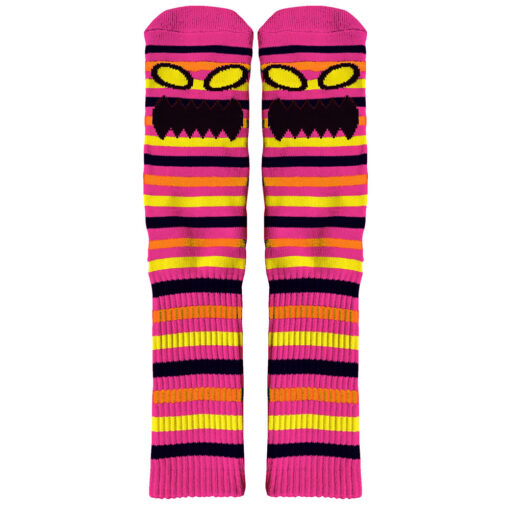 MONSTER FACE MINI STRIPE SOCK (NEON PINK)